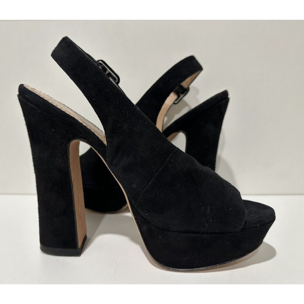 Jean Michel Cazabat women sz 7.5/37.5 black suede platform slingback buckle heel - Picture 5 of 10